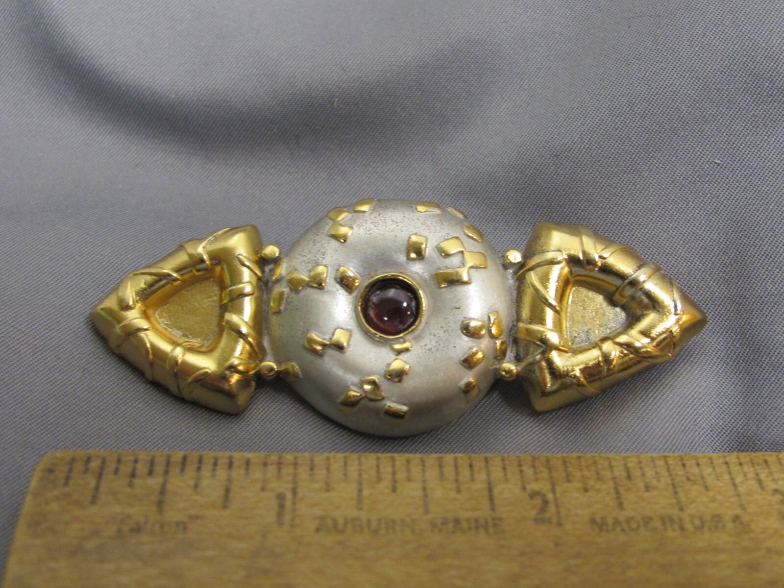 Fine 1980s/90s Parcel GILT STERLING Studio Style PIN w/RED STONE-Signed RW-NR