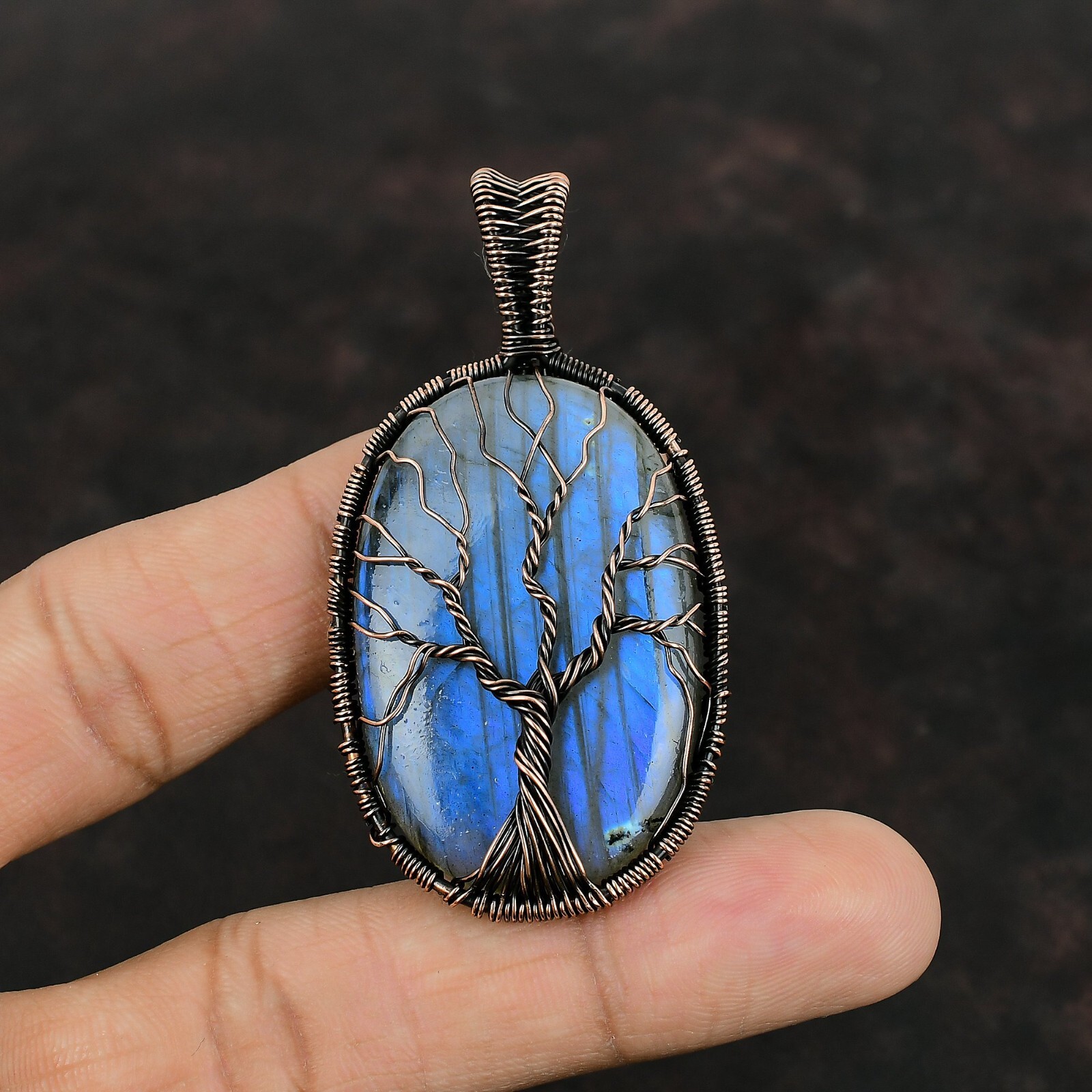 Labradorite Wire Wrapped Tree Of Life Handcrafted Copper Ethnic Gift 2.56″