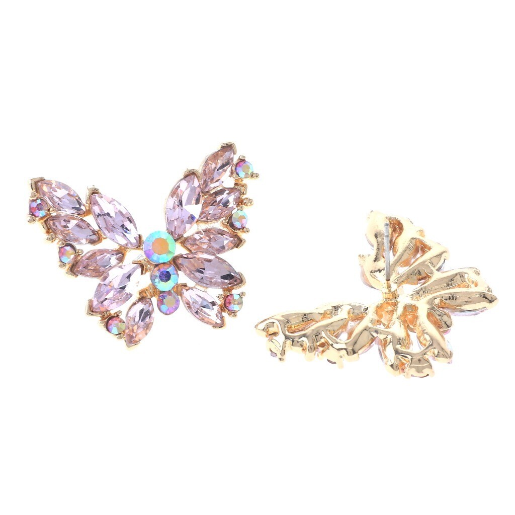 Gold Tone Metal Crystal Rhinestone Butterlfy Post Earring ER2419-PNK
