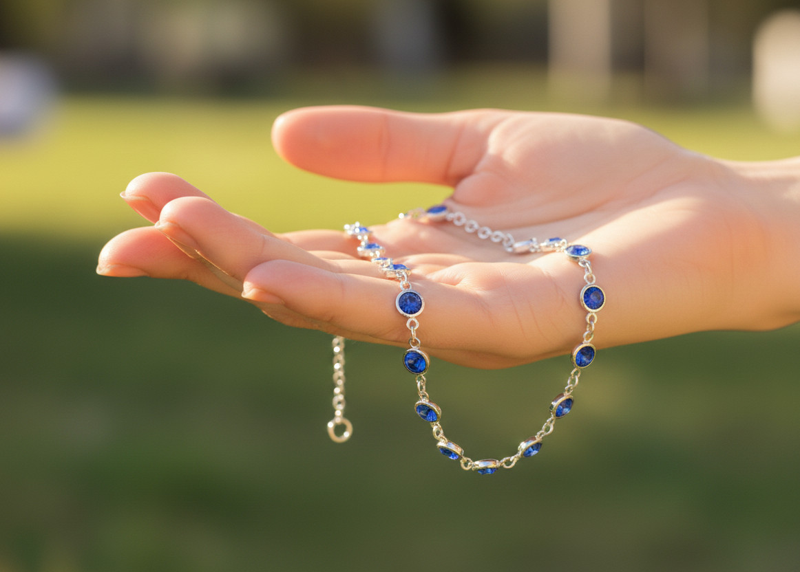 Silver Tone Anklet Minimalist Sapphire Blue Tone Stone Bezel Chain Anklet