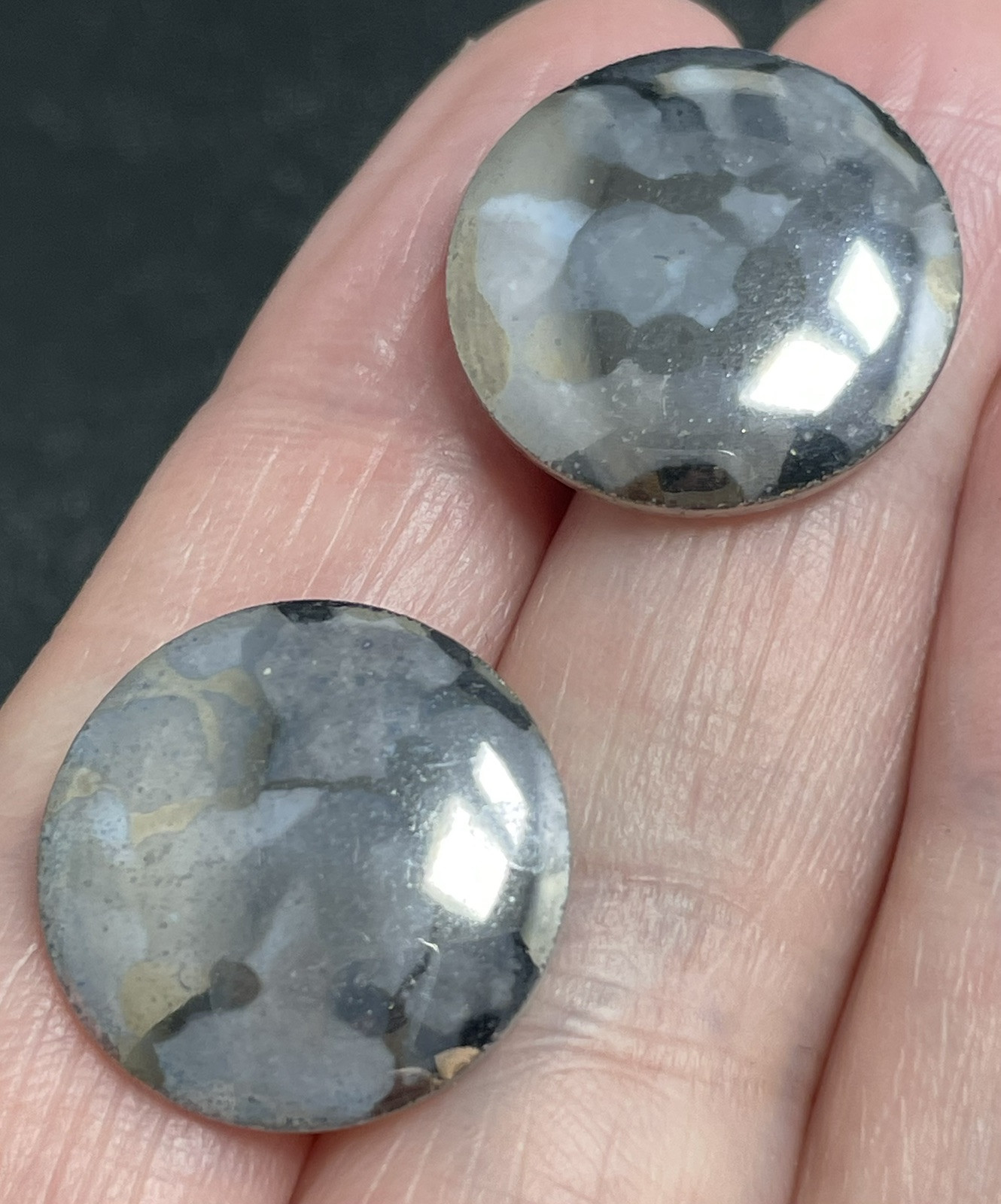 Vintage Ceramic Round Silver Enameled Earrings