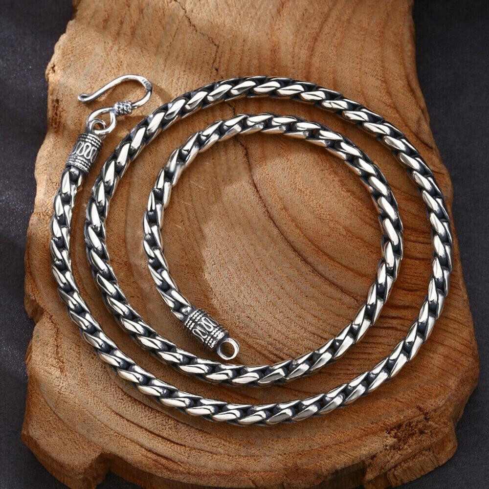 Pure S925 Sterling Silver Chain Men 5mm Round Wheat Link Necklace 24inch 60-61g