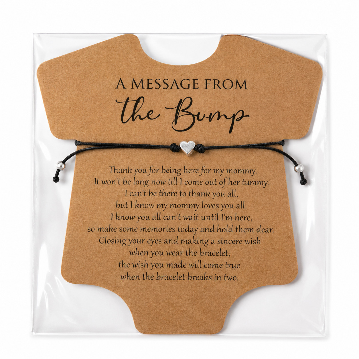 Message From The Bump Wish Bracelet Baby Shower Favor Heart Charm Adjustable NIP