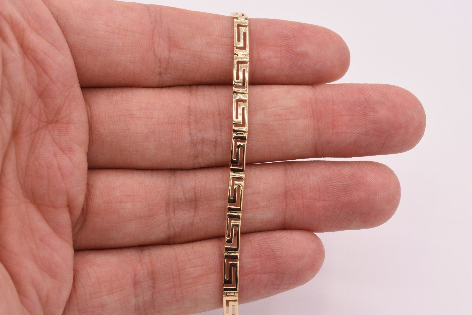 7.25″ Open Greek Key Shiny Bracelet Real Solid 14K Yellow Gold Hidden Lock