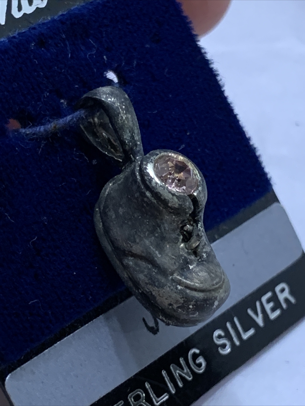 Vtg 90s Sterling Silver Birth Month June Crystal 1” Baby Shoe Charm