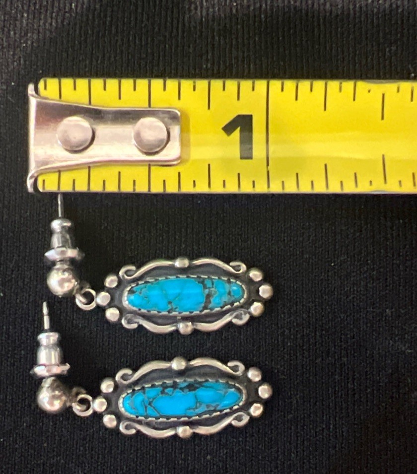 Sterling Silver & Turquoise Earrings by Wheeler Manufacturing 1-1/16” 4.7g