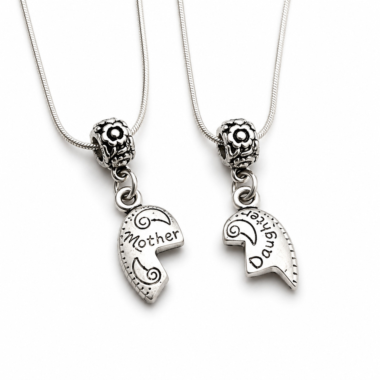 Mother Daughter Heart Halves Charm Bead Set For European Charm Bracelet Chains