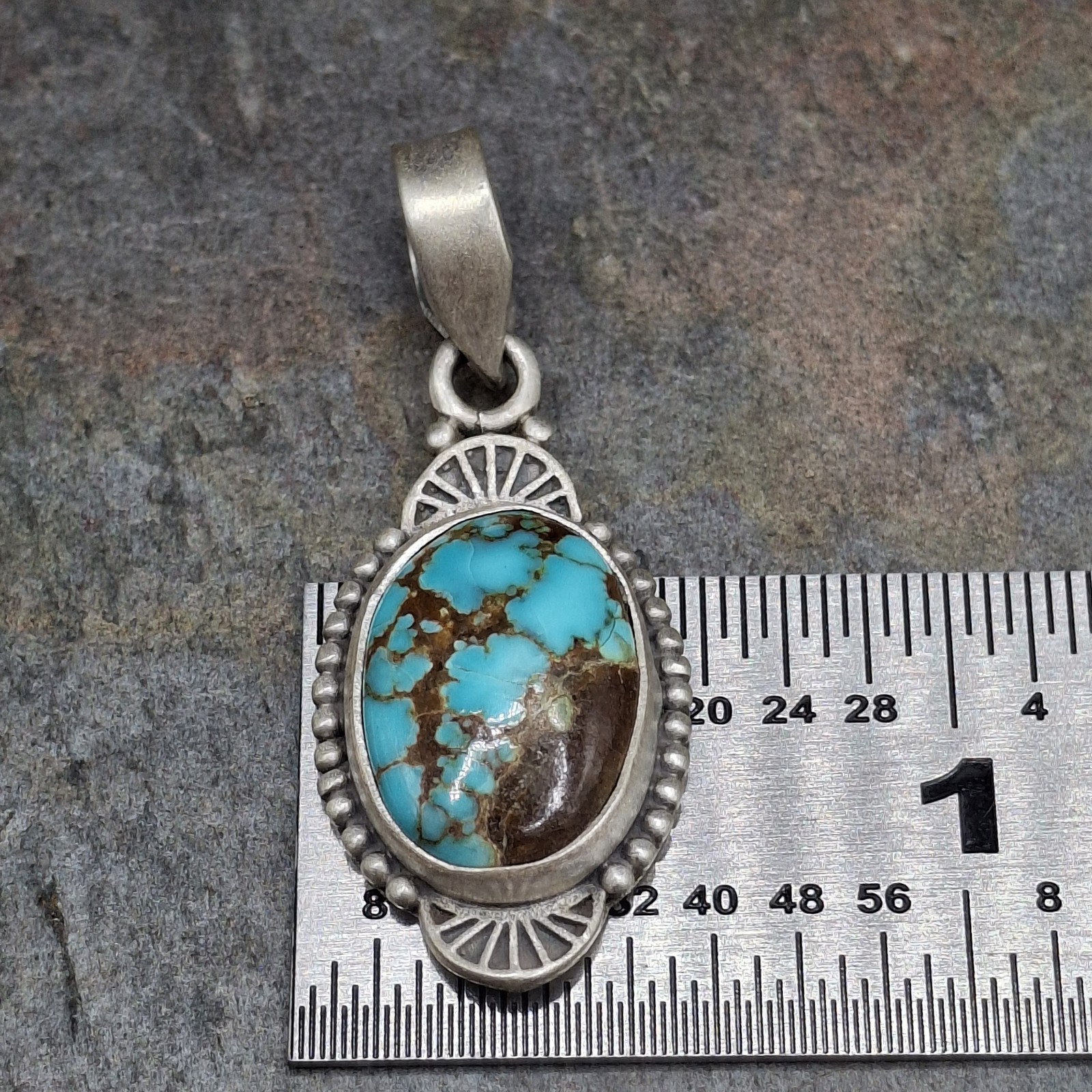 Number 8 Turquoise Pendant 925 Sterling Silver Southwestern Native Style