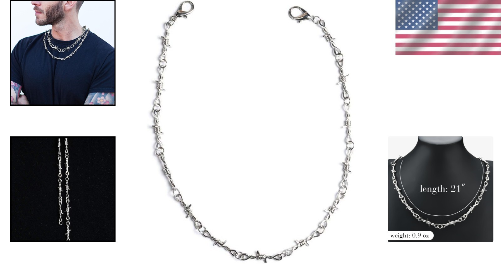 Punk Gothic Barbed Wire Chain Necklace Bracelet – Silver Jewel for Men & Women