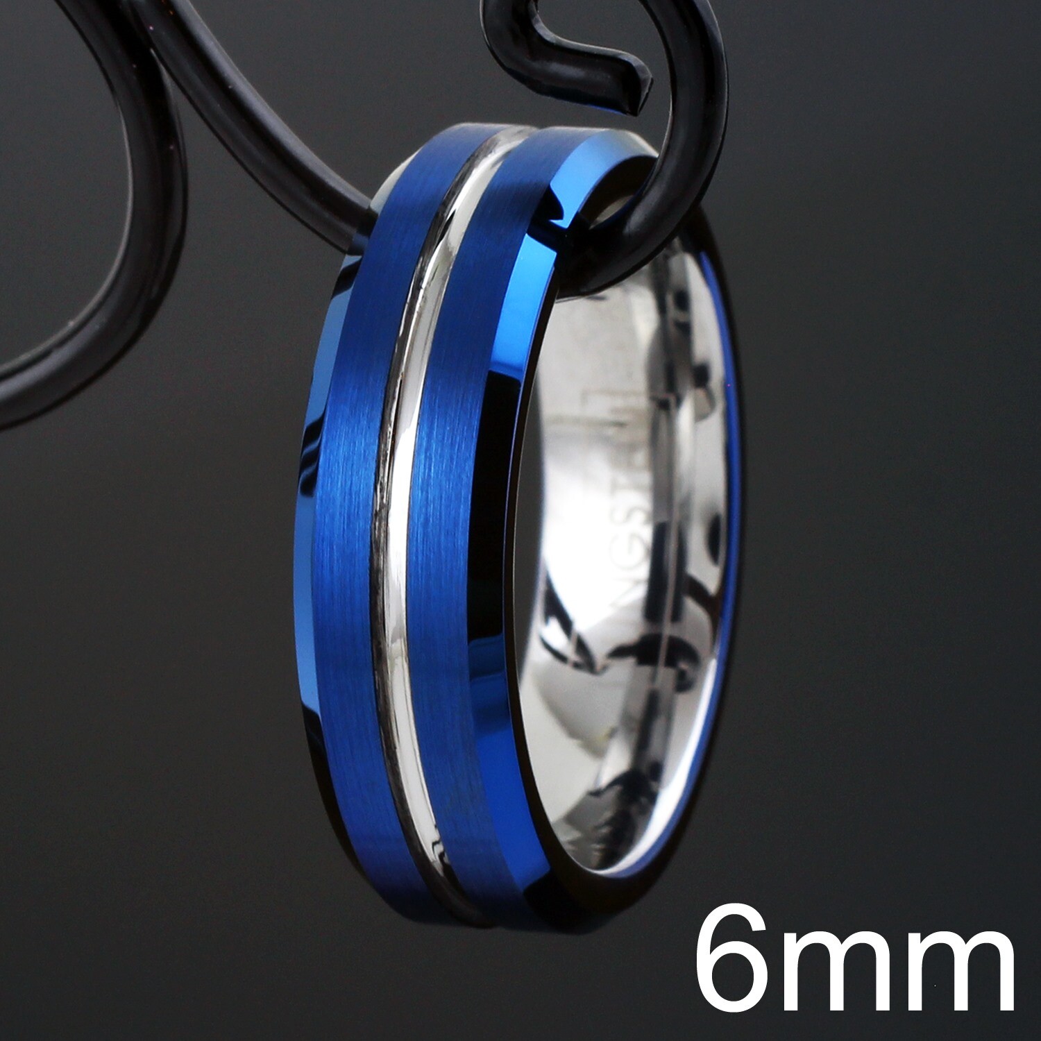 Blue Tungsten Carbide Thin White Line Band Ring EMS Medics National Guard Nurses