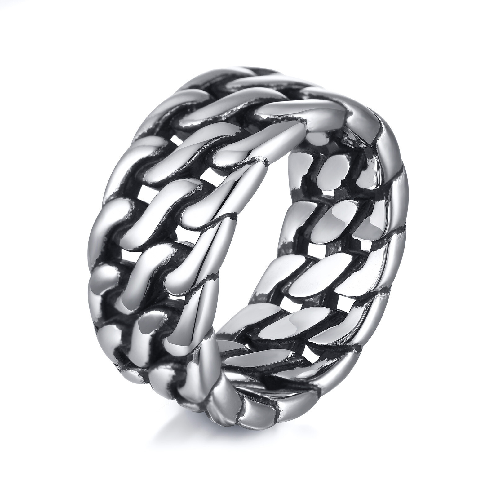 Mens Hip Hop 10mm Wide Cuban Link Chain Thumb Stainless Steel Ring Band #7-13