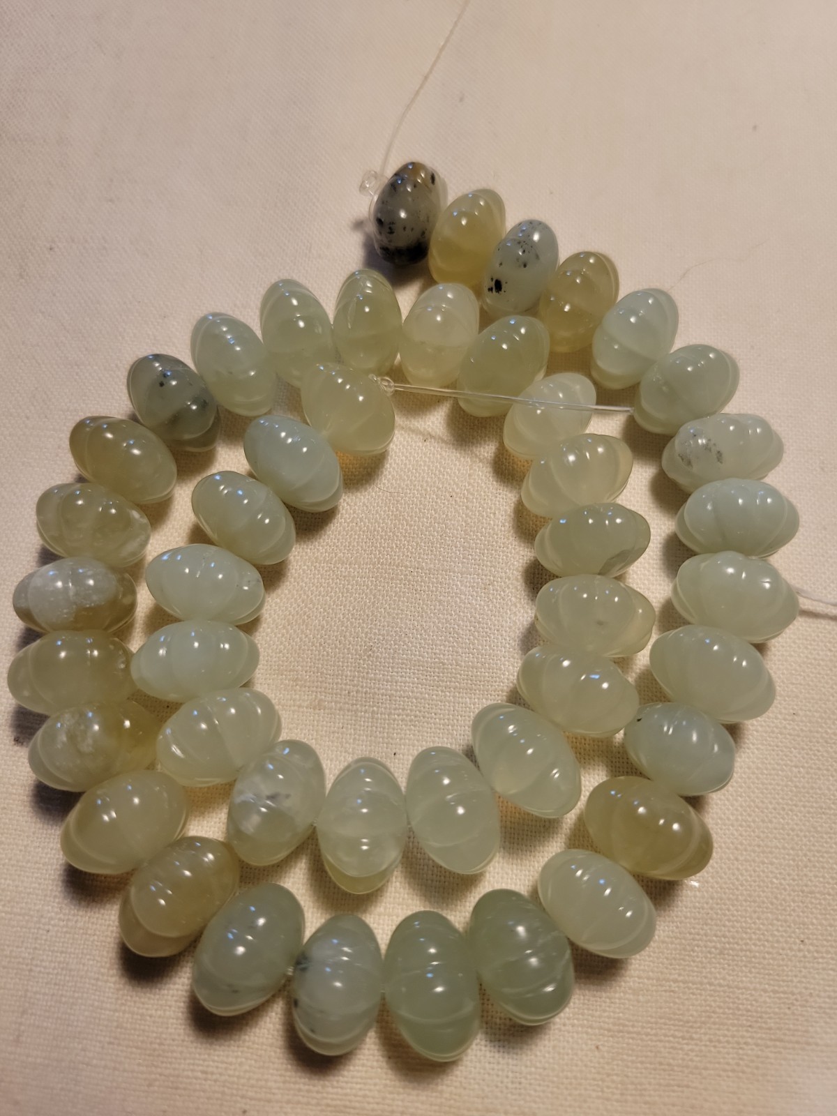 14mm Green AQUAMARINE Carved Melon Beads Vintage
