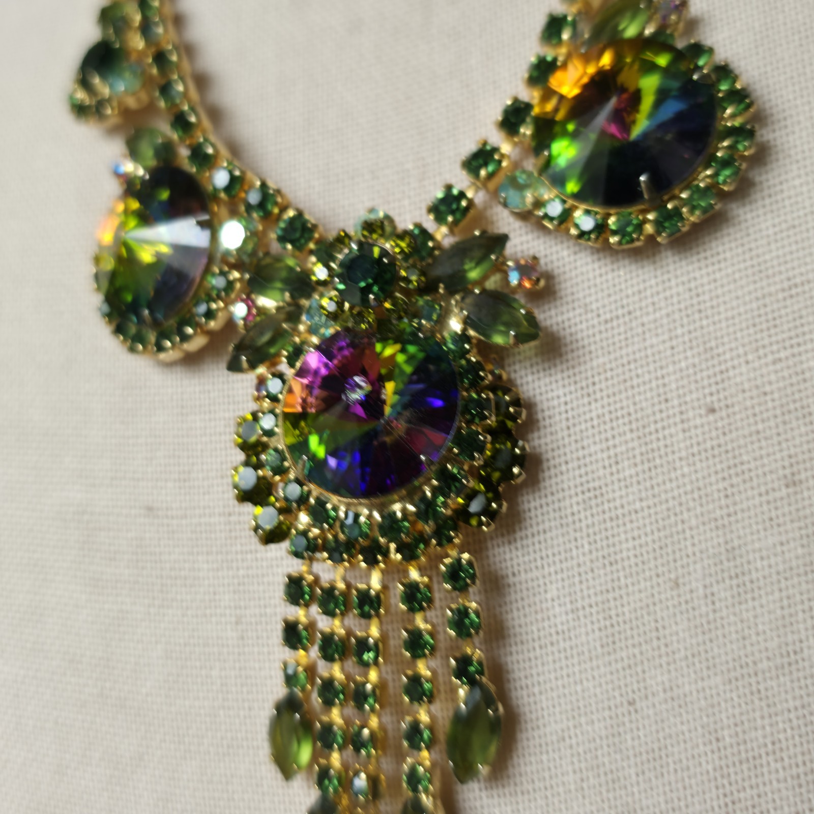 Vintage Juliana Necklace Watermelon Rivoli Rhinestone Tassel Please READ
