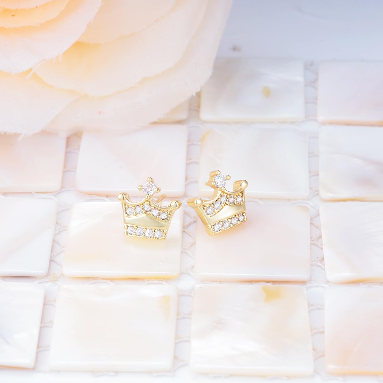 Sterling Silver Crown Earrings – Hypoallergenic 10.8 millimeters, gold