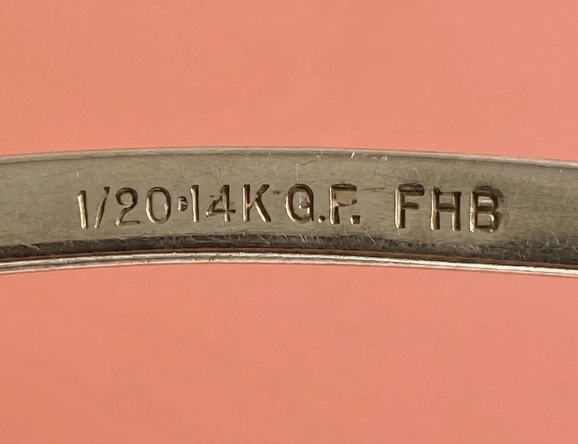 Vintage HFB 1/20 14K GF Gold Filled Etched Floral Hinged Bangle Bracelet-7”