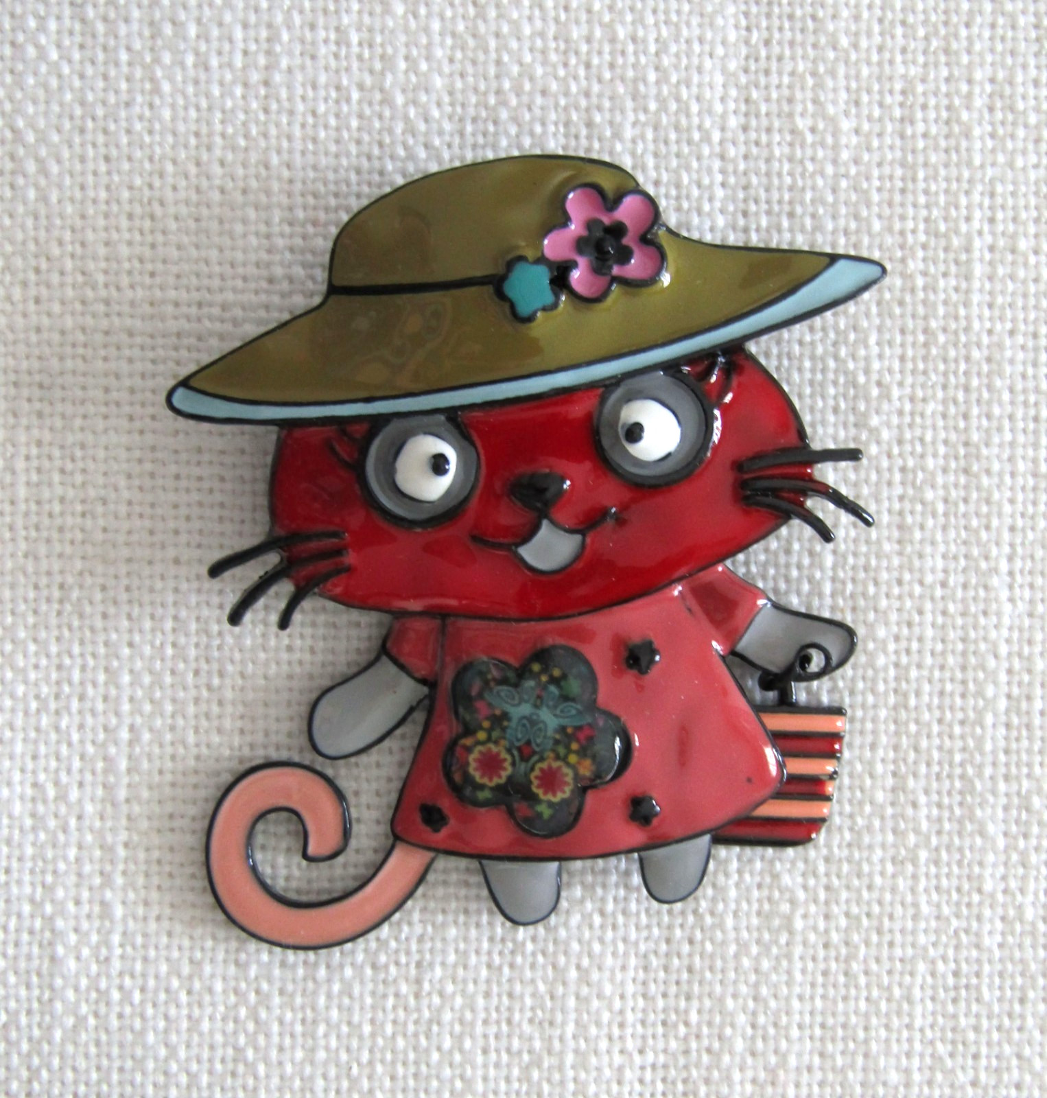 Cat Brooch Pin with Dangling Purse Mixed Assortment **YOU CHOOSE**