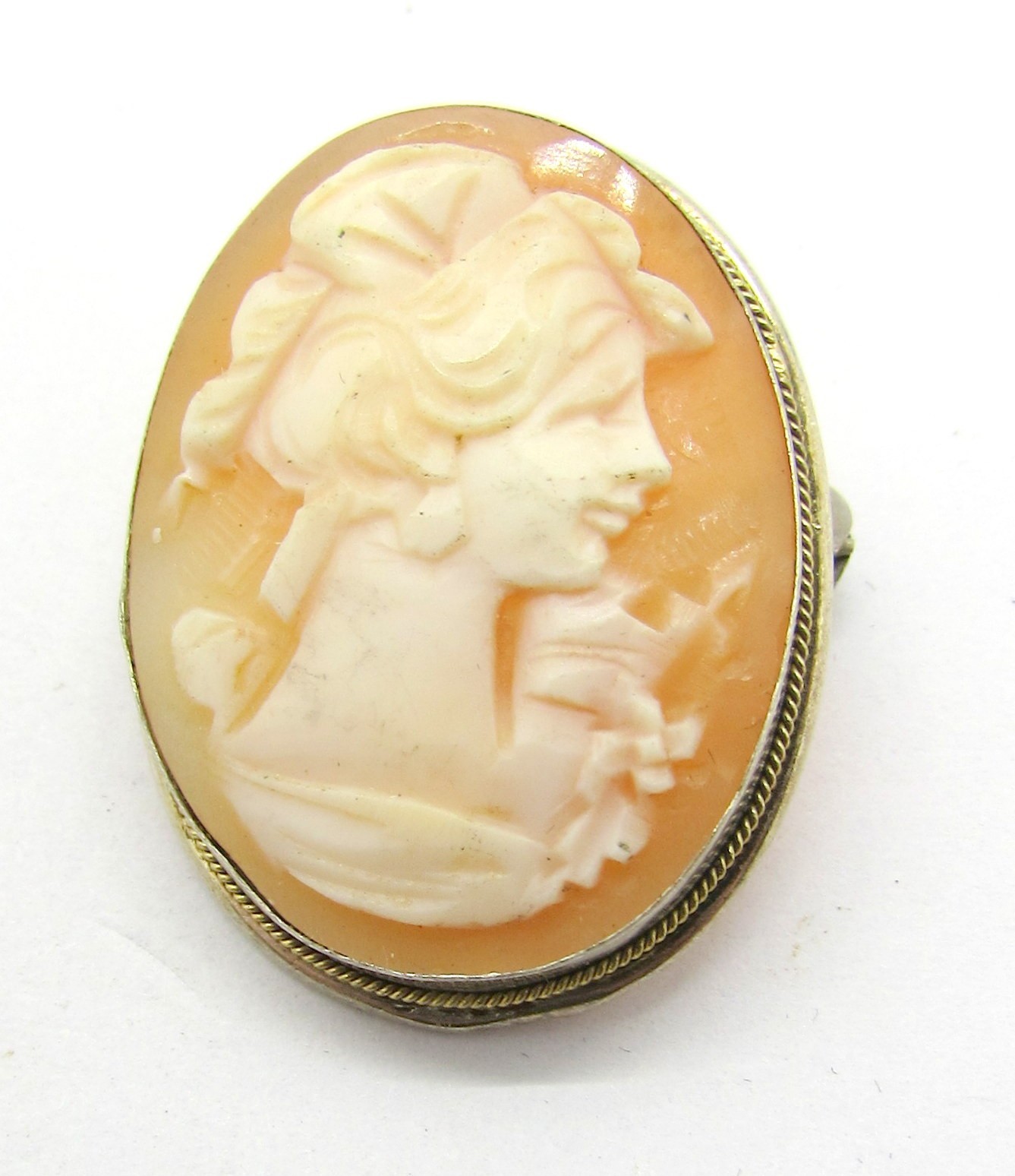 925 STERLING SILVER ITALIAN SHELL CAMEO PENDANT BROOCH 36X22MM ~ 4.0G
