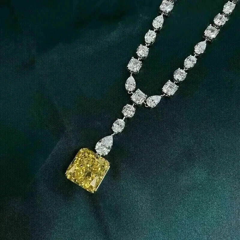 35CT Radiant Lab Created Citrine Women’s Tennis Necklace 14K White Gold Finish