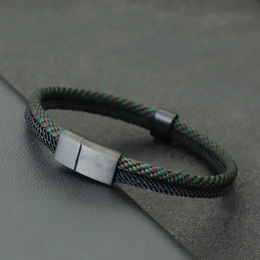 1pc Paracord Bracelet Men Stainless Steel Magnet Buckle Nautical Wrap Style Gift