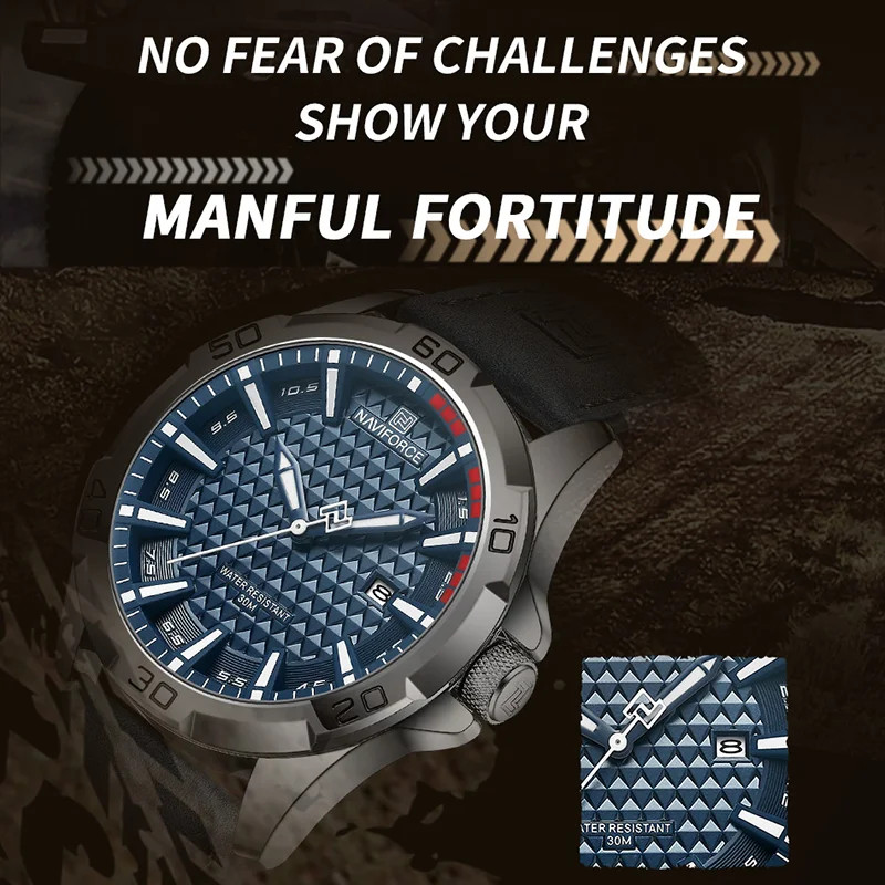 NAVIFORCE NF8023 Men’s Quartz Watch Leather Strap Calendar 30M Waterproof