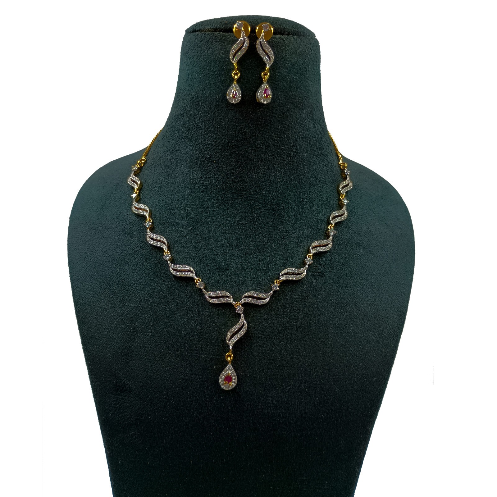 Indian Ethnic 22k Gold Plated Ruby CZ Diamond Bridal Choker Necklace Set