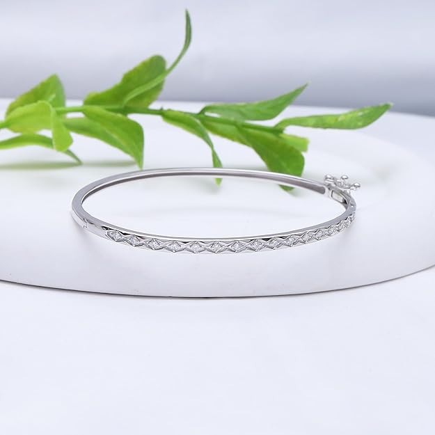 2/7 Ct Round Cut Moissanite Oval Shape Chevron Bangle Bracelet Sterling Silver