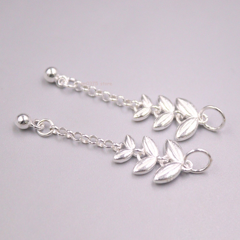 1pcs Real 925 Sterling Silver Pendant Polish Ball Leaf Link Accessory 1.2inchL