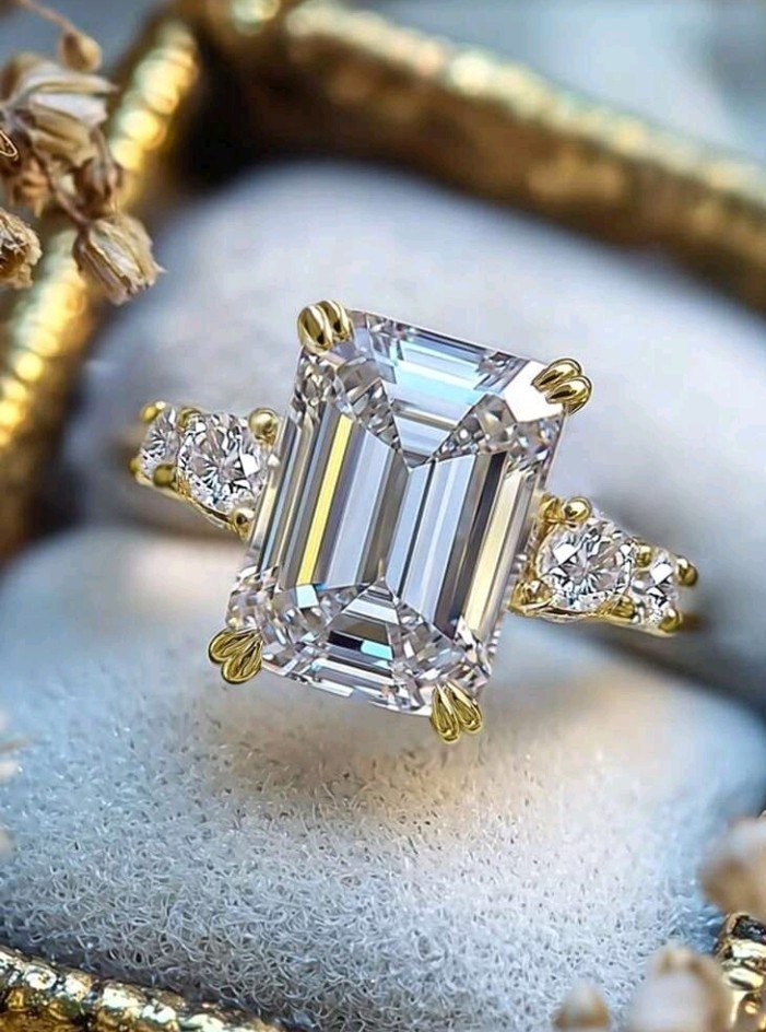 Gold-Plated Copper White/Colorless Square CZ Ring Size 7 With Inlay