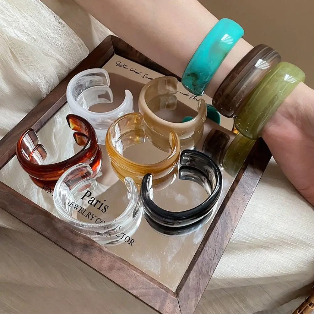 Acrylic Resin Open Cuff Bangle Women Irregular Round Layered Strand Jewelry