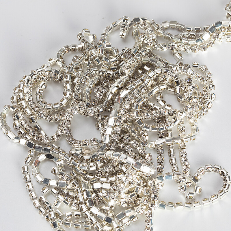 1Yard Glitter Flatback Sew On Rhinestones Chain Glass Crystals With Alloy Claw