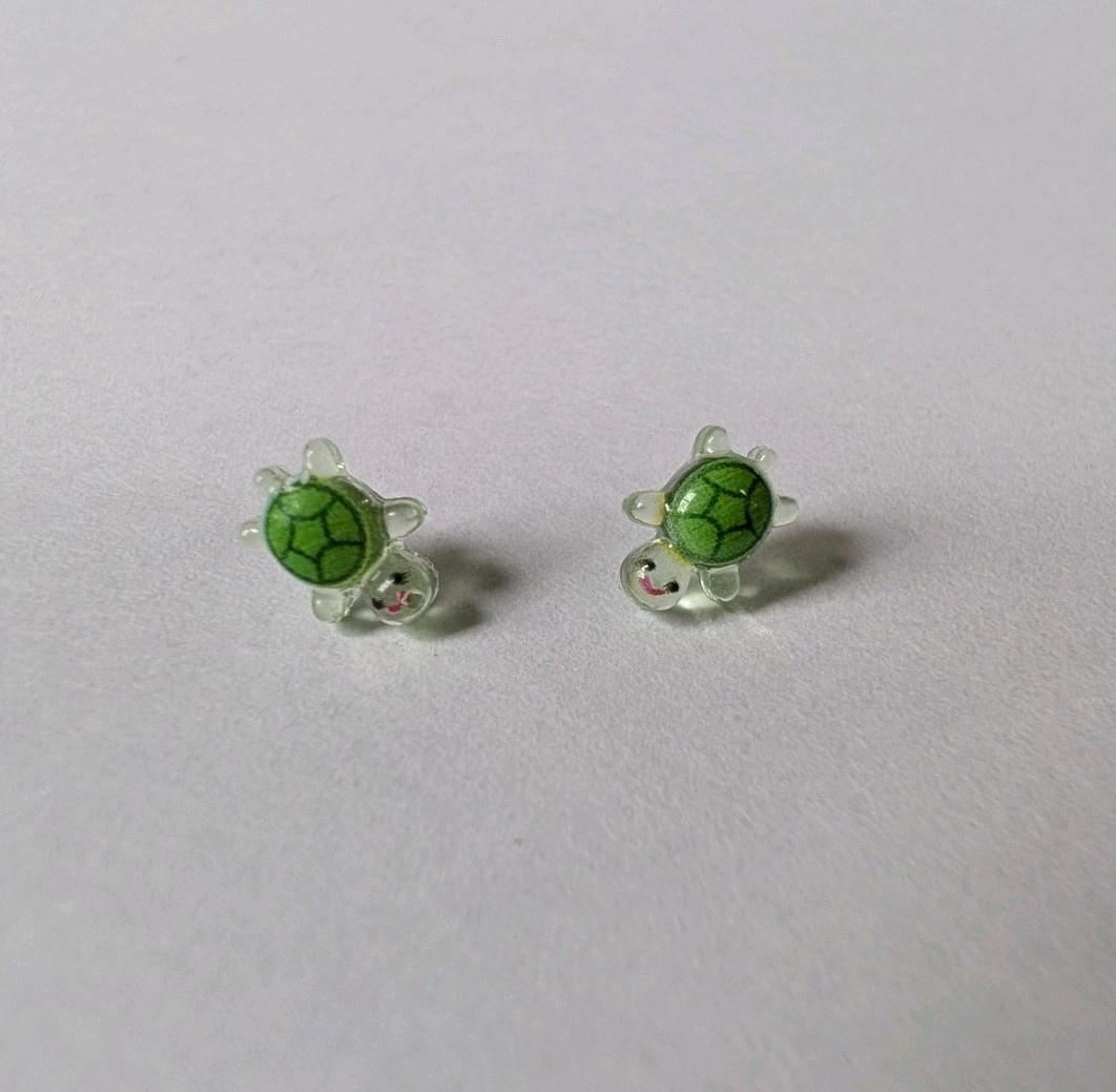 Handmade Turtle Stud Post Earrings Green Color