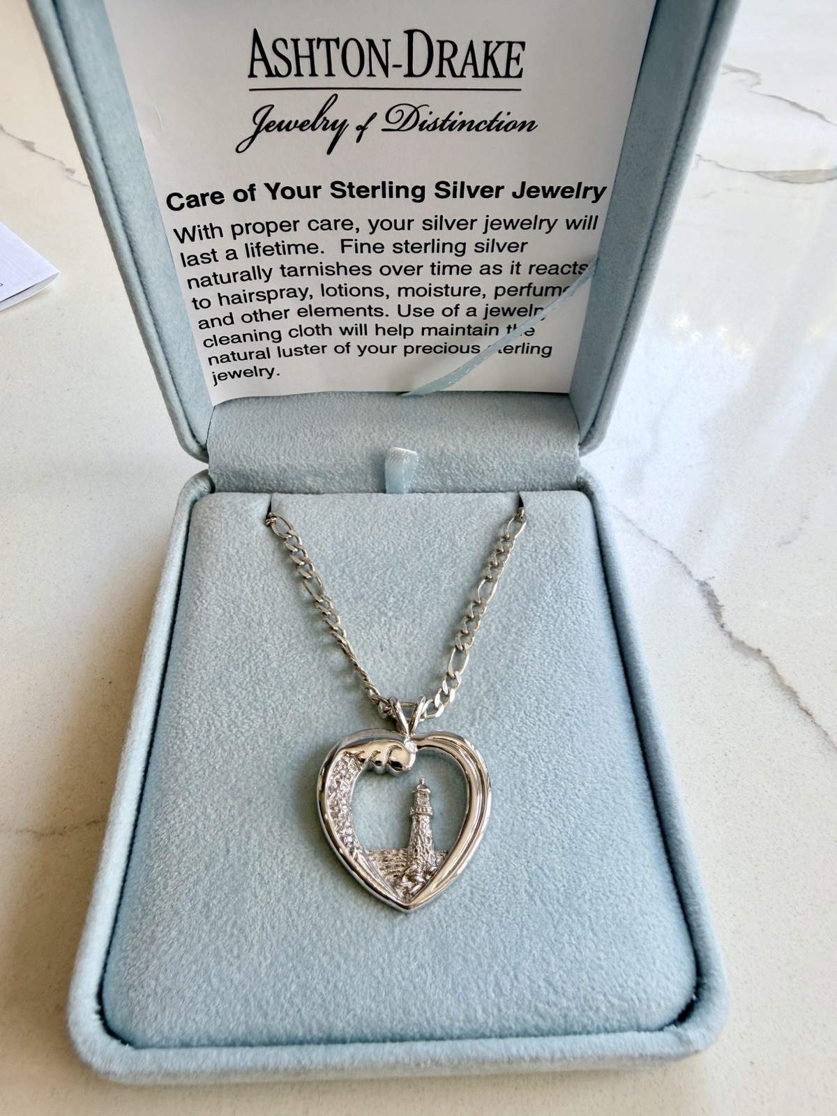 Thomas Kinkade Beacon of Hope Sterling Diamond Lighthouse Heart Pendant Necklace