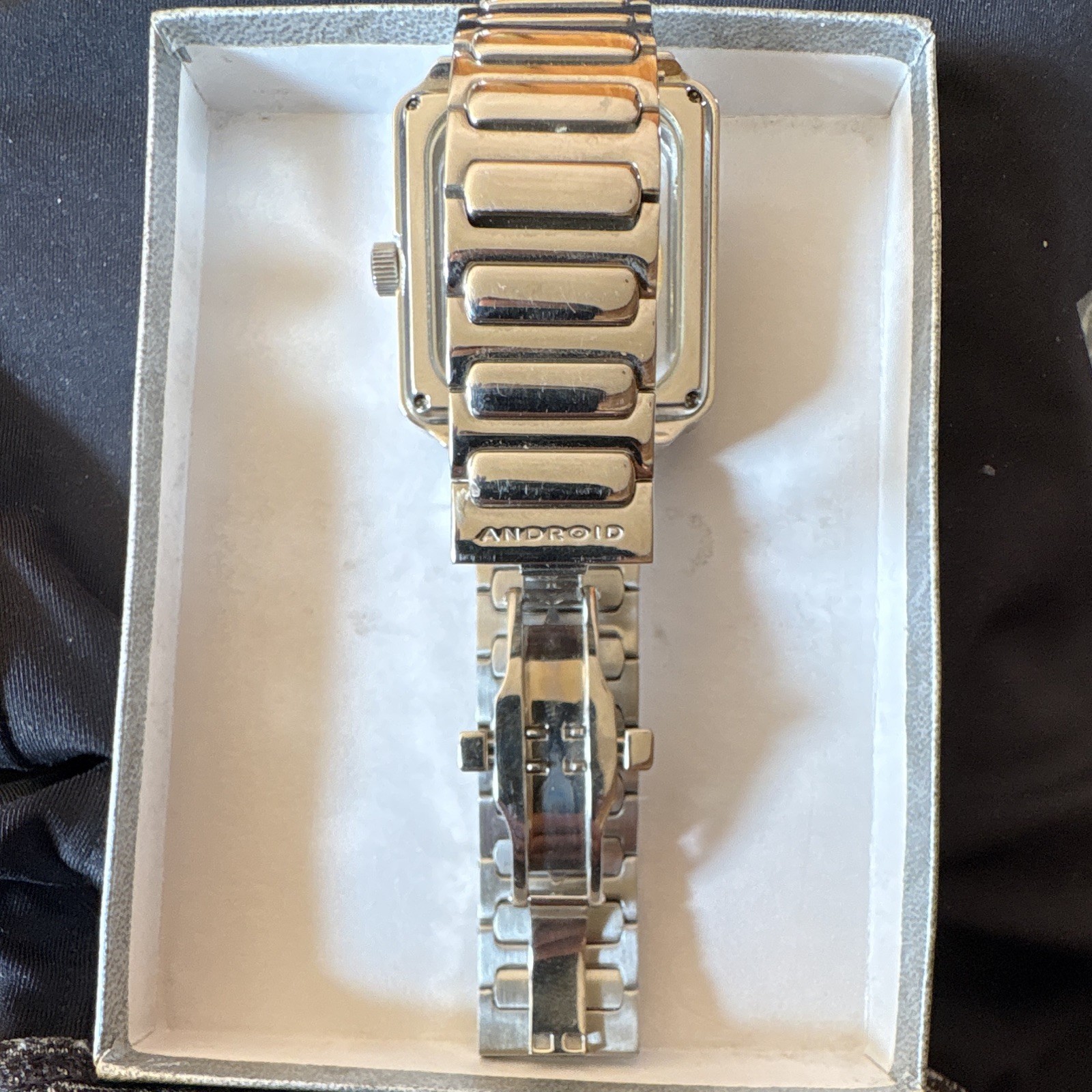 Android Mystique Skeleton Dial Automatic Square Silver Tone Bracelet WORKING