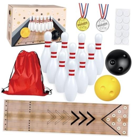 Mini Bowling Set Indoor Outdoor Indoor Bowling Set with Guide Arrow Mat Gold