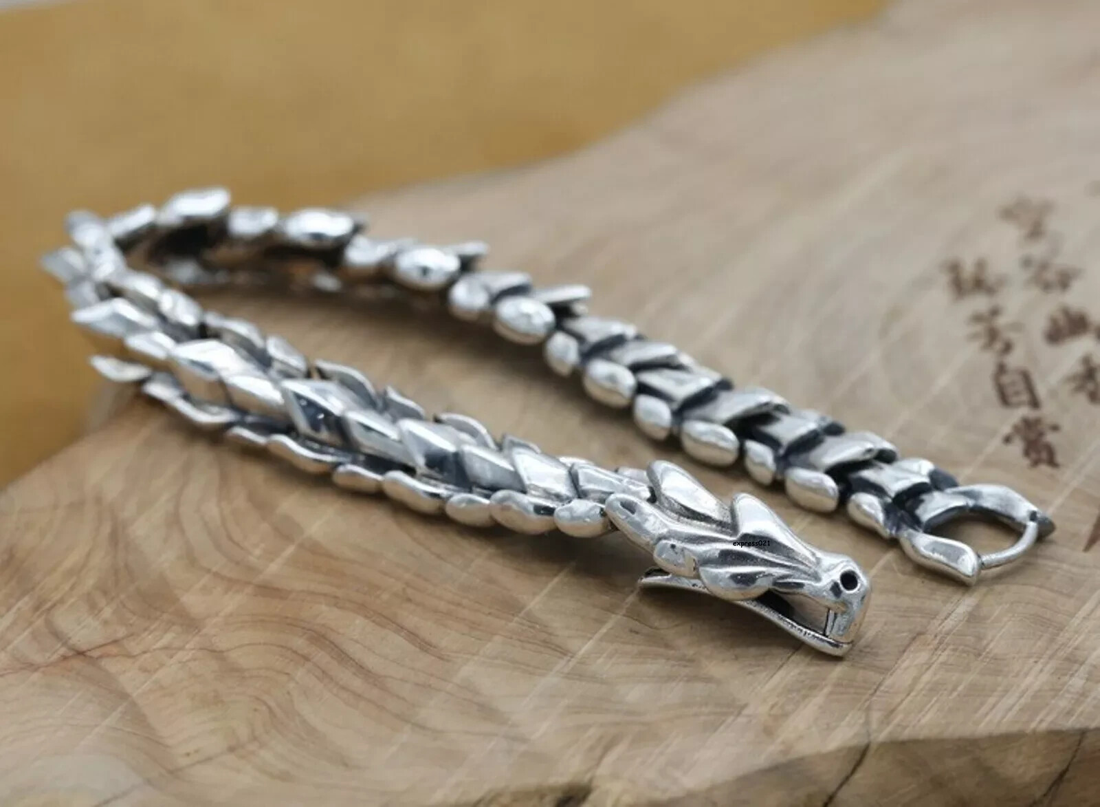 Solid 925 Sterling Silver Chain Men 12mm Dragon Link Bracelet 60-61g/7.8inch