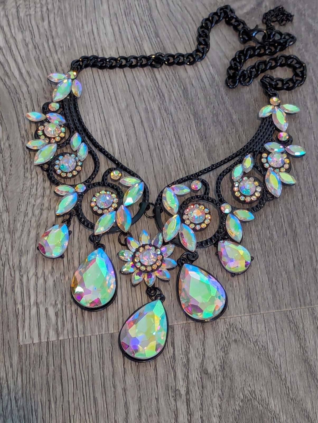 AB Iridescent Crystal Choker Rhinestone Necklace ONLY Bridal Prom Pageant