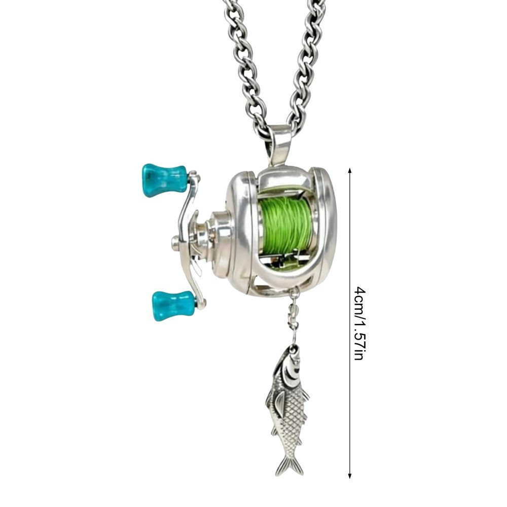 1/2x Fishing Reel Necklace Mini Rotating Reel Necklace Angler Jewelry Pendant