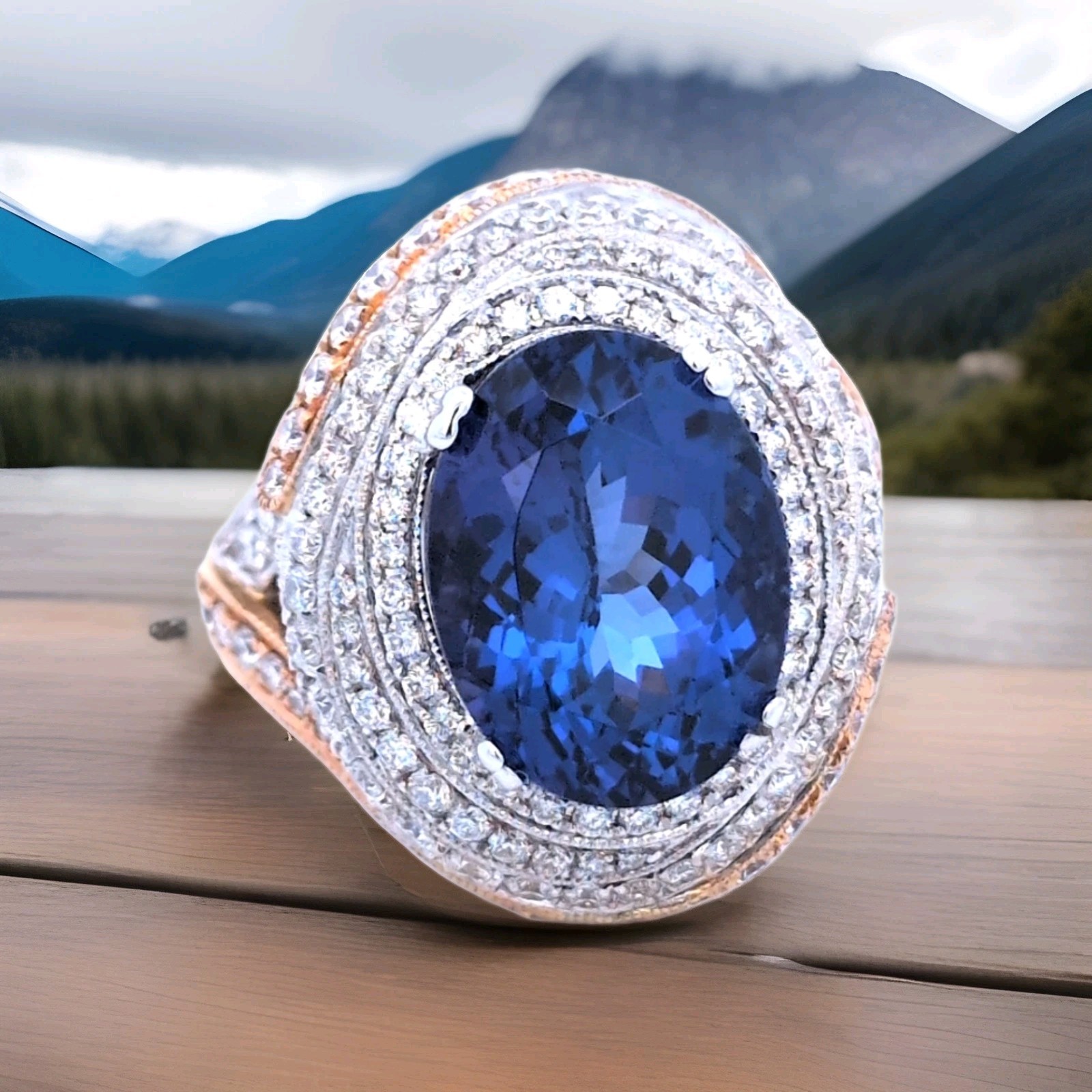 Video 9.89CT 18K White Rose Gold Natural Tanzanite Diamond 💎 Engagement Ring