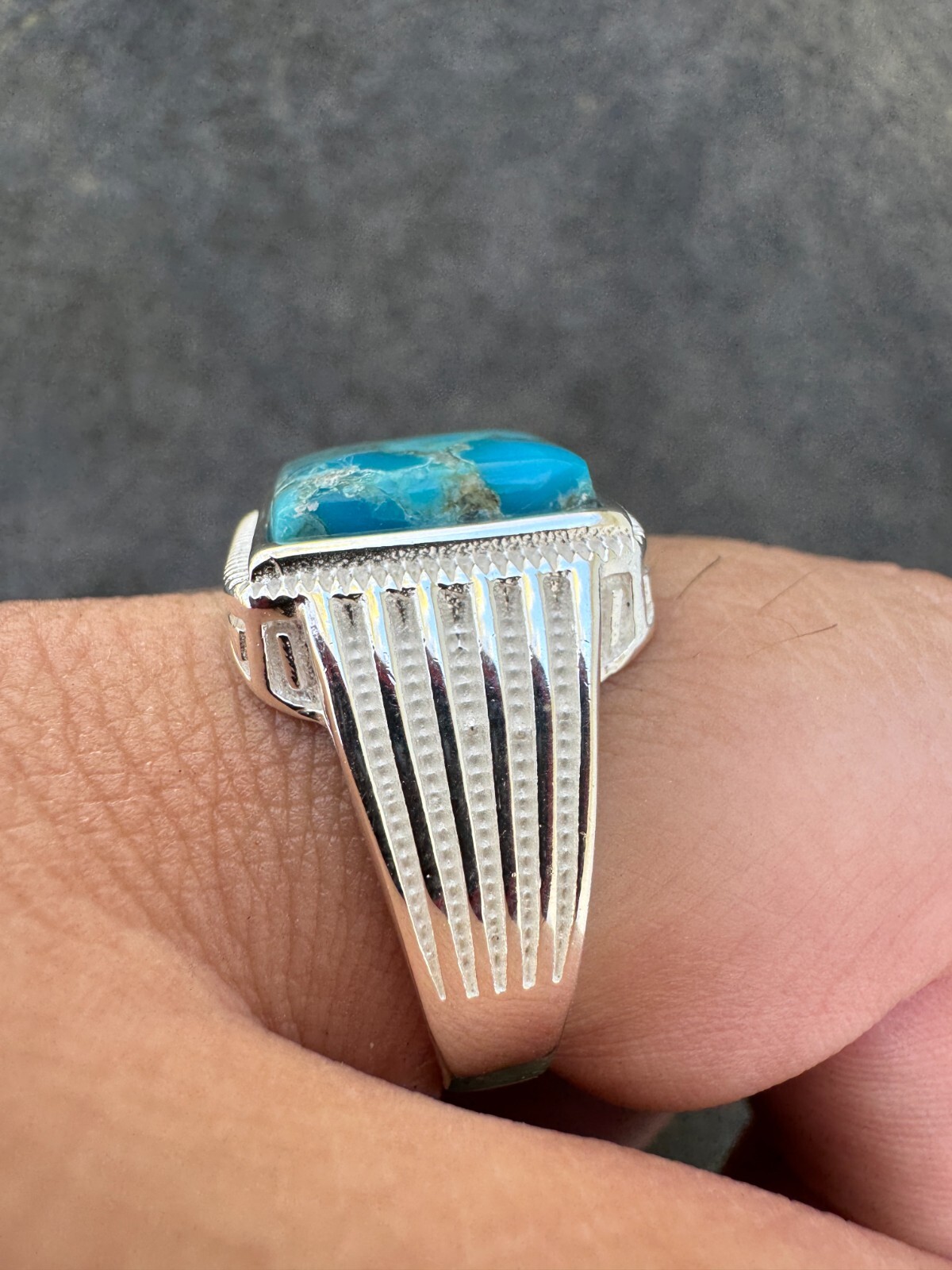 Blue Genuine Turquoise Stone Mens Real 925 Silver Ring Size 6 7 8 9 10 11 12 13
