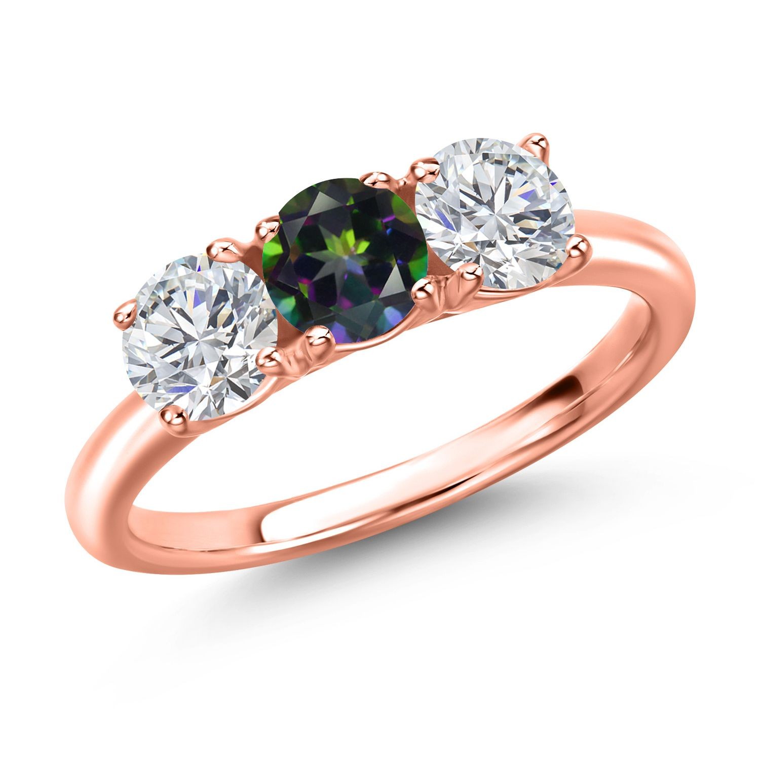 18K Rose Gold Plated Silver Green Mystic Topaz and Lab Grown Diamond Engagement