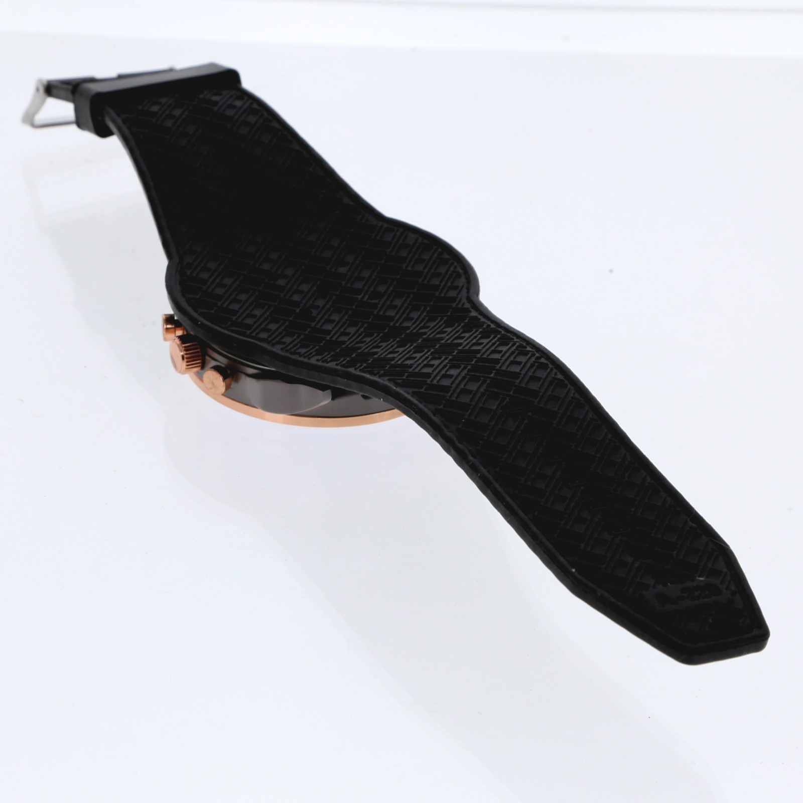 Big Bezel Dual Time Zone Gold Rose & Gray Finish Wide Black Silicon Band 50mm