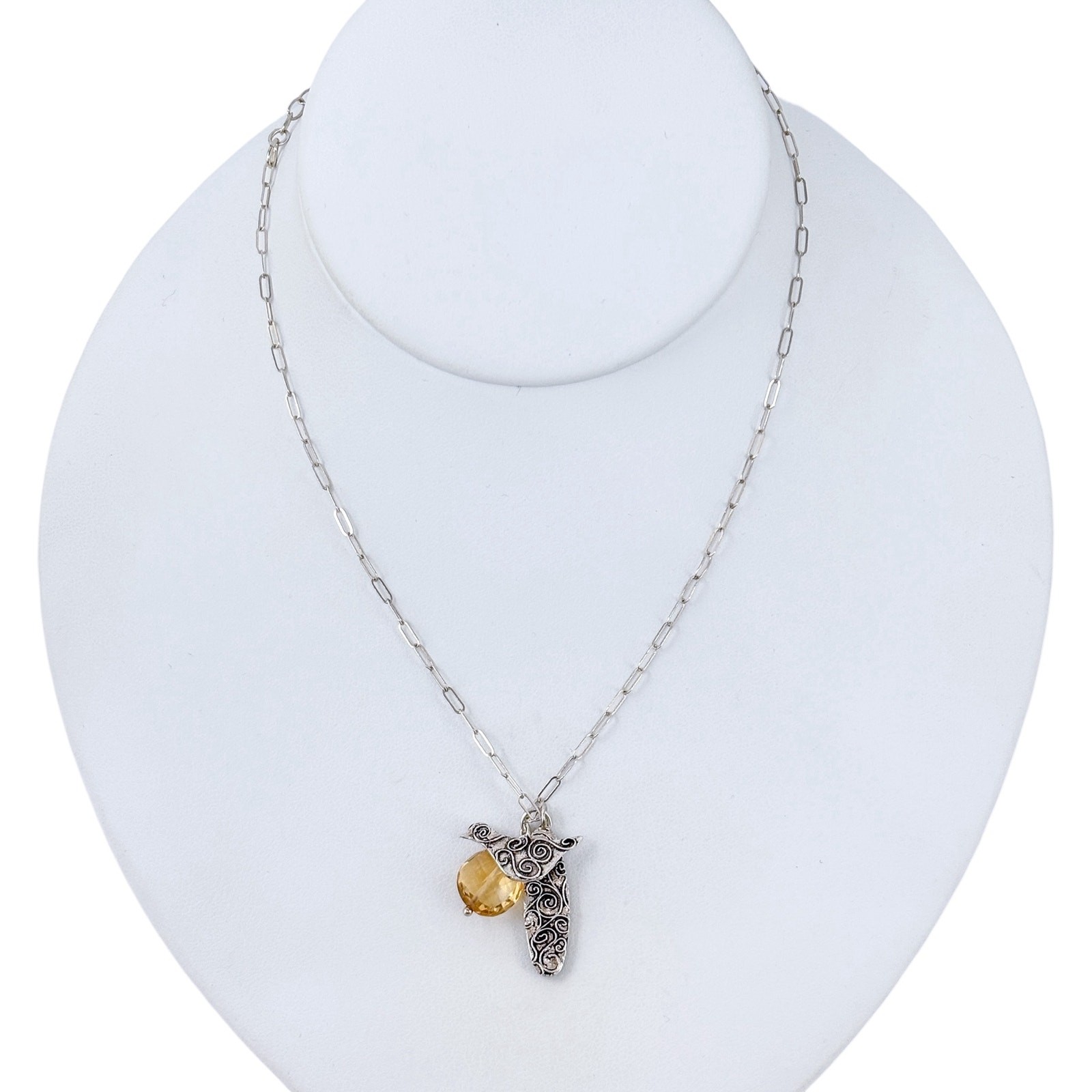 Vintage Sterling Silver 925 Citrine Bird Charm Pendant