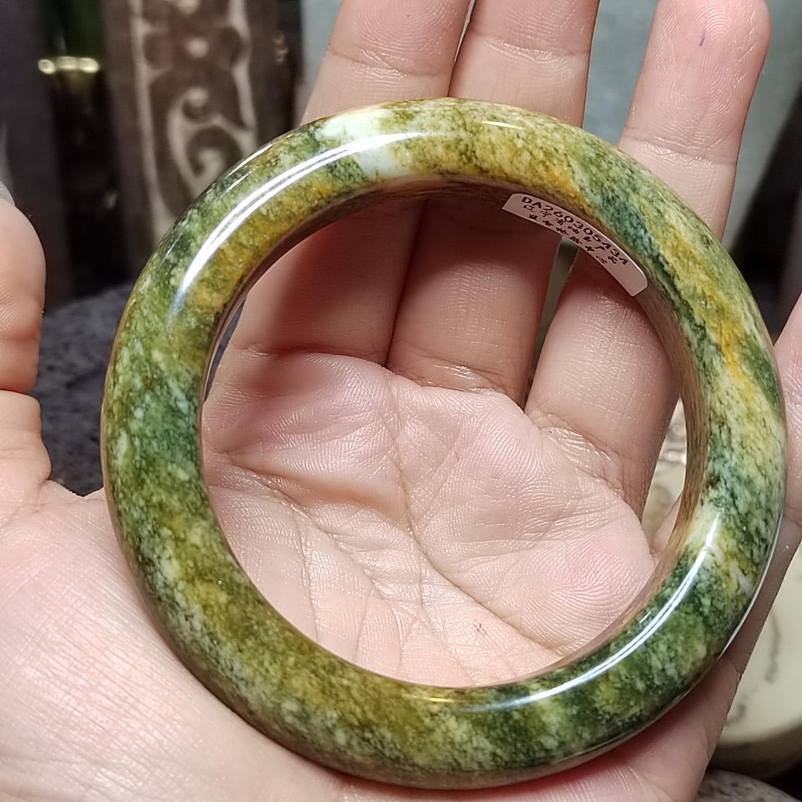 Certified Natural Xiuyan Jade Bangle “Celestial Clouds” | Inner 58.3 mm SL566