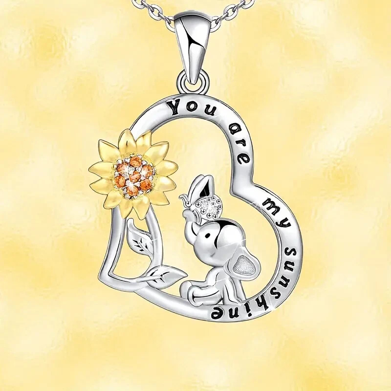 Elegant 925 Sterling Silver Heart Elephant New Fashion Jewelry Pendant Necklace