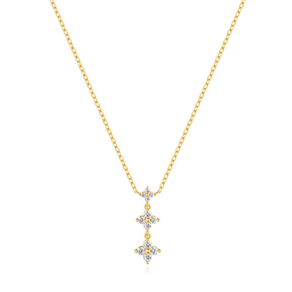 Gold Plated 925 Sterling Silver CZ Four Leaf Clover Pendant Necklace for Women