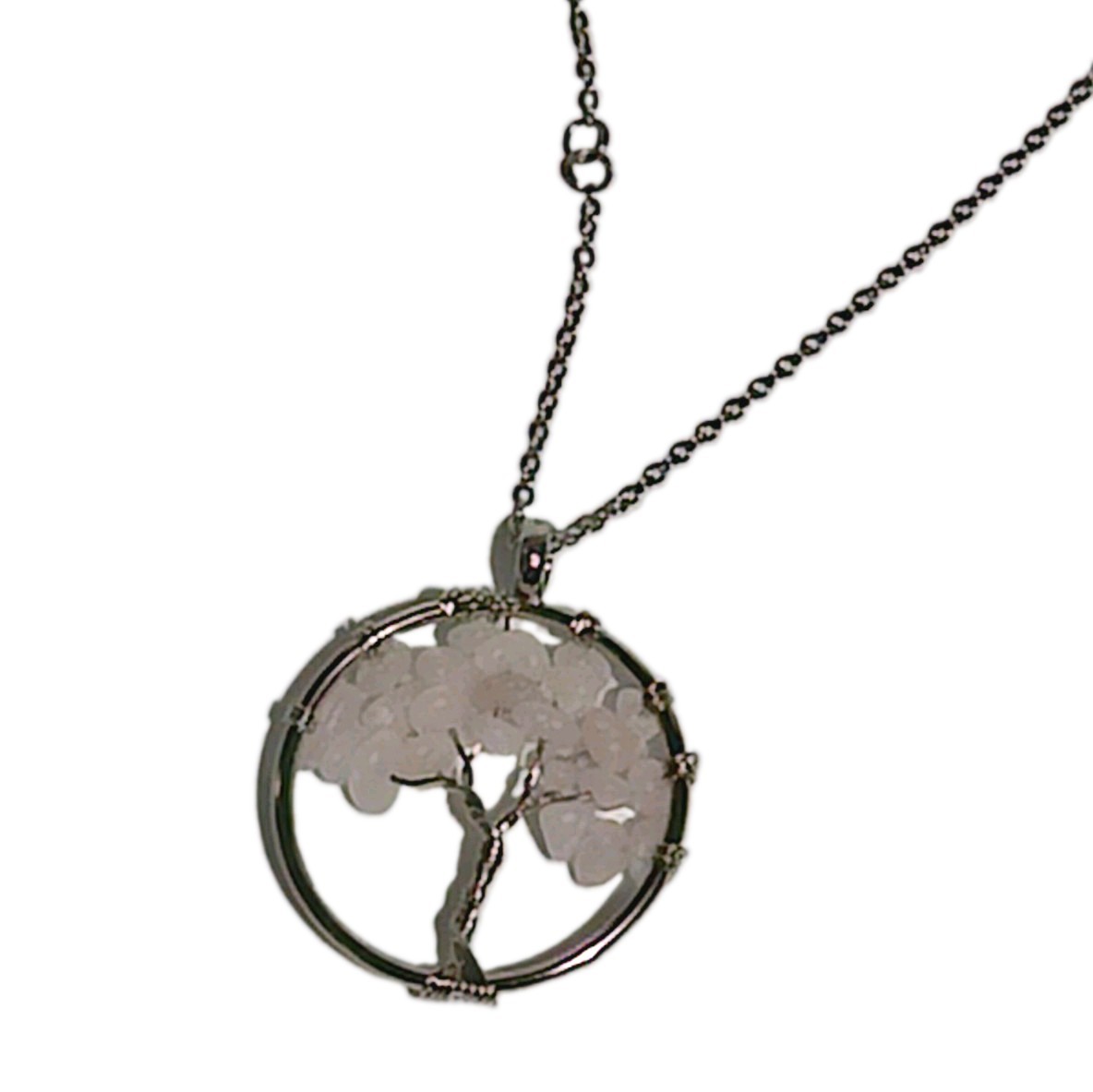 Rose Quartz Tree of Life Pendant Necklace Wire Wrapped Crystal Jewelry