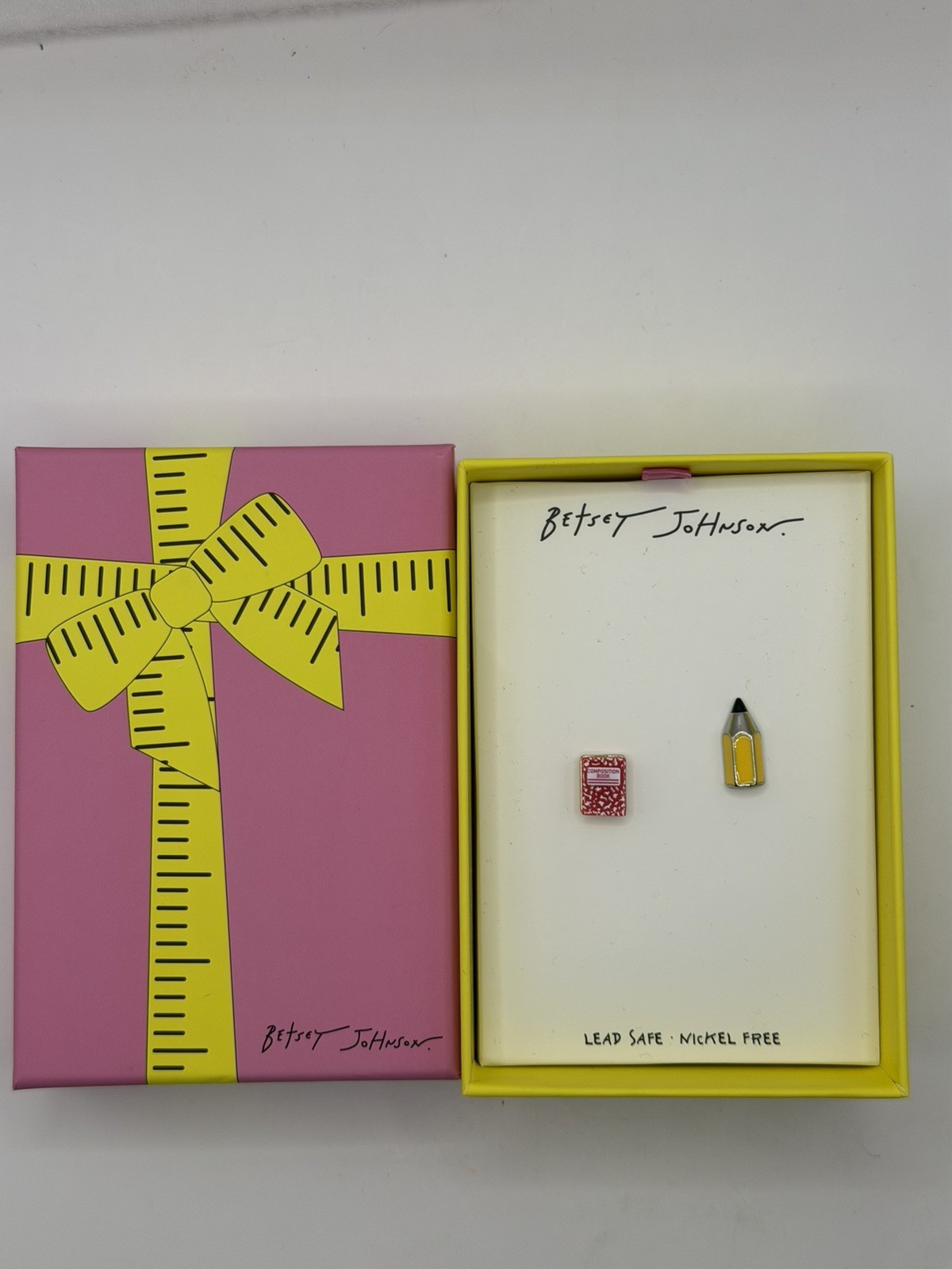 Betsey Johnson Back-to-School notebook & pencil stud earrings NWT