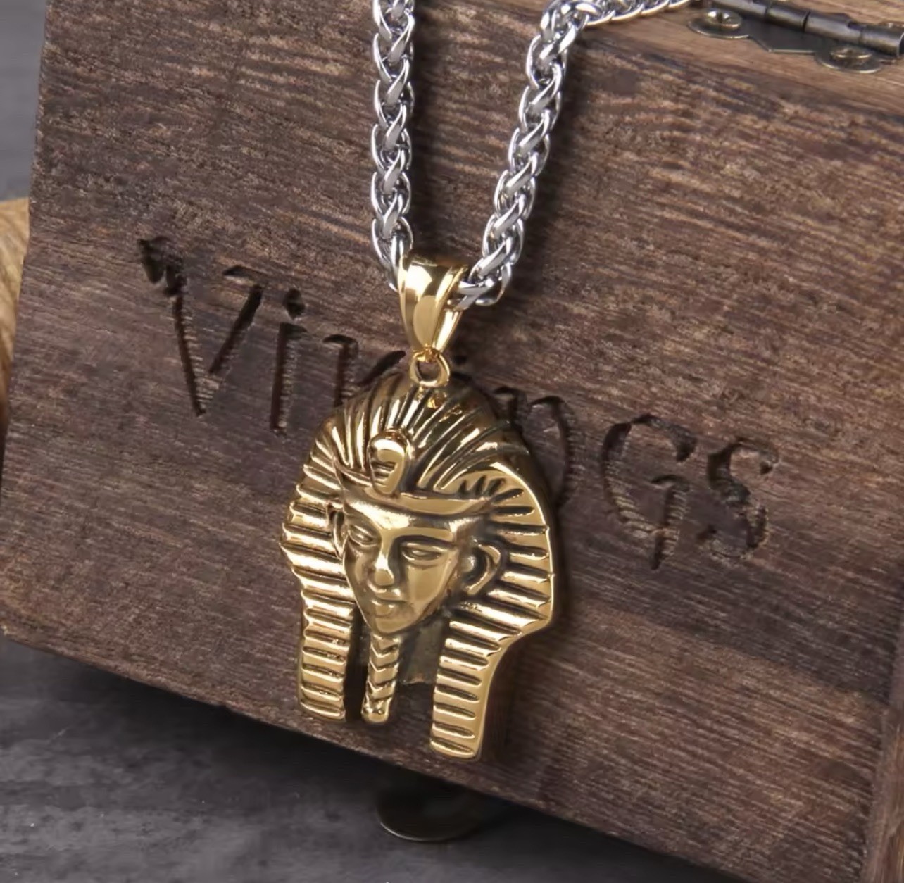 Men’s Egyptian Pharaoh-Style Necklace, Stainless Steel Chain with Pendant, 60cm