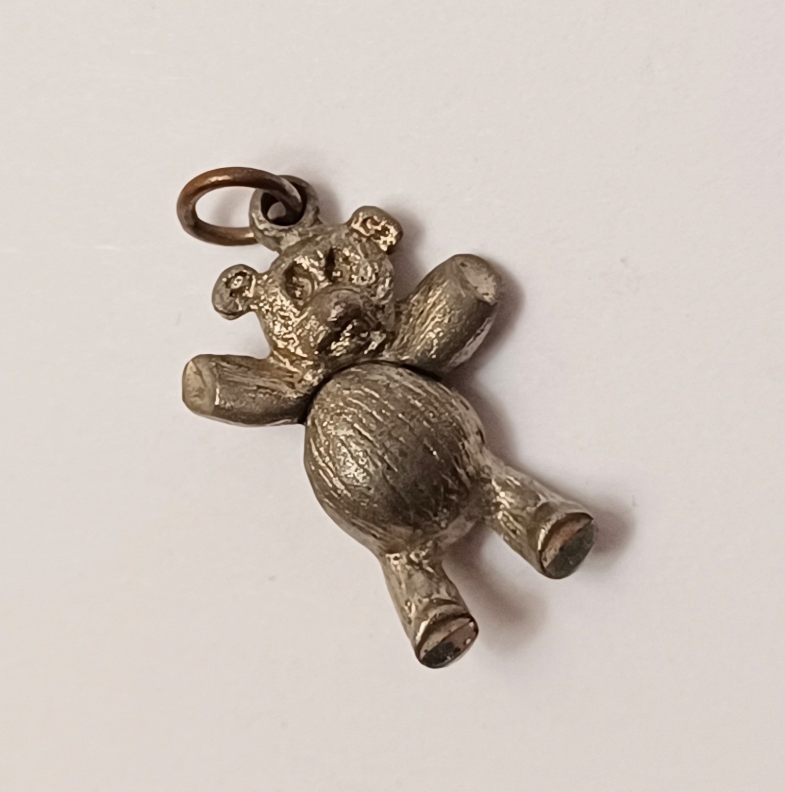 Tiny Pewter Articulated Teddy Bear Earrings & Pendant No Chain