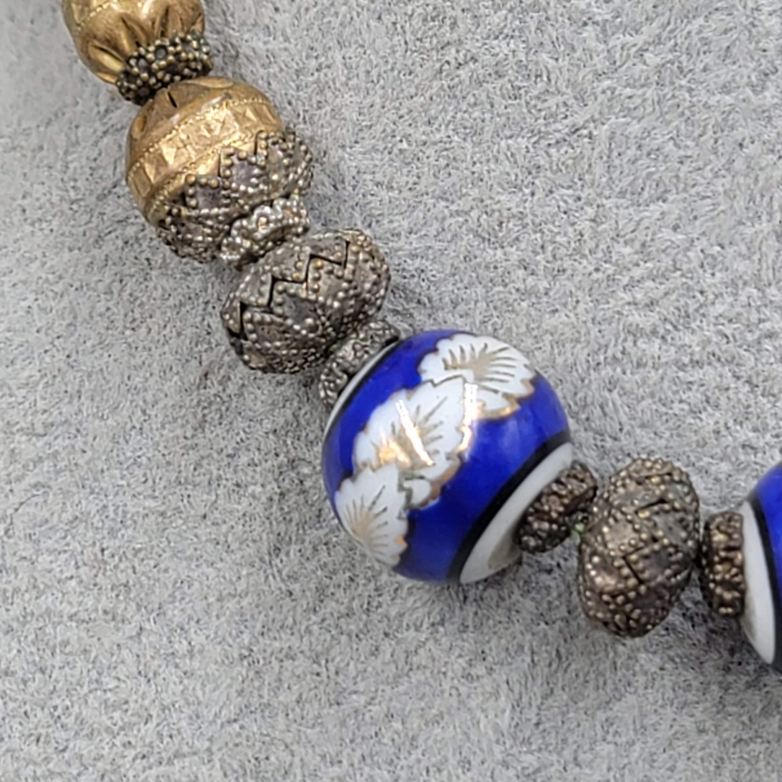 Antique Necklace Enamel Ceramic Filigree 15 in